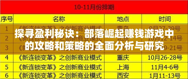 探寻盈利秘诀：部落崛起赚钱游戏中的攻略和策略的全面分析与研究